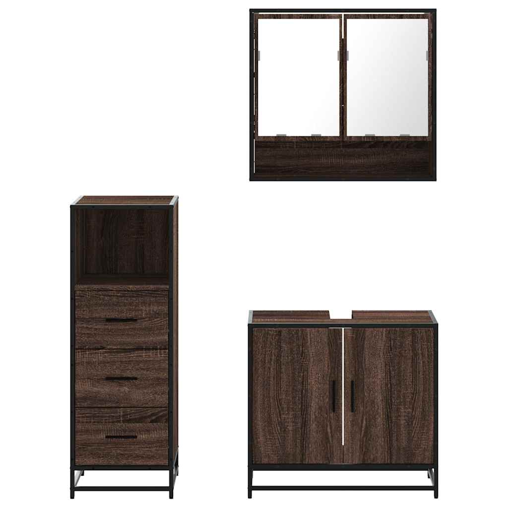 3 Piece Bathroom Furniture Set Engineered Wood