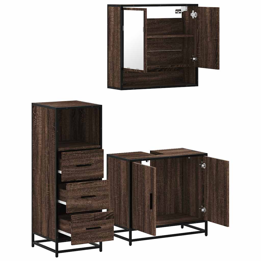 3 Piece Bathroom Furniture Set Engineered Wood
