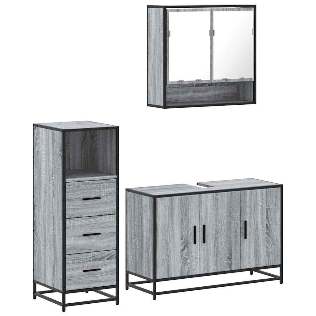 3 Piece Bathroom Furniture Set Engineered Wood
