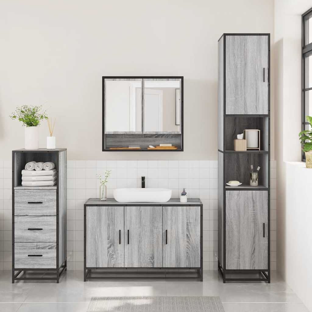 3 Piece Bathroom Furniture Set Engineered Wood