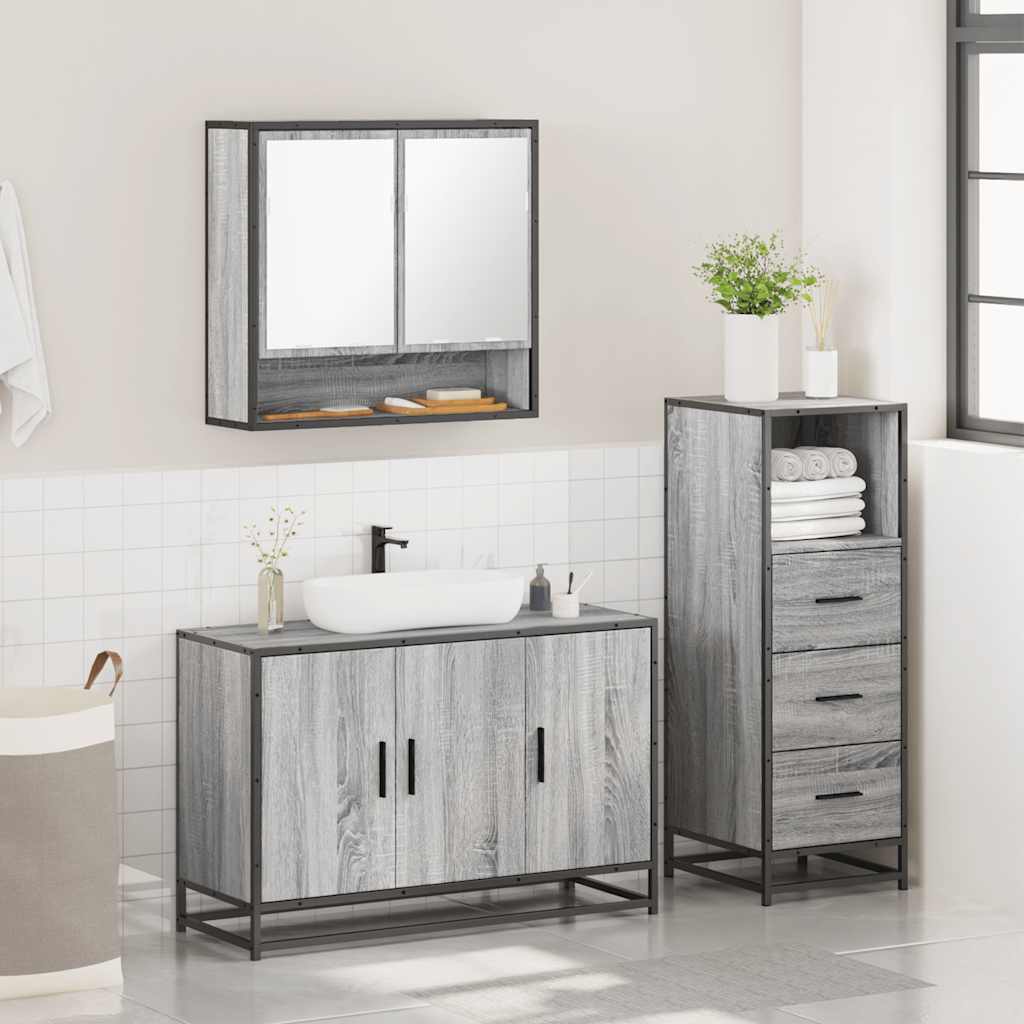 3 Piece Bathroom Furniture Set Engineered Wood