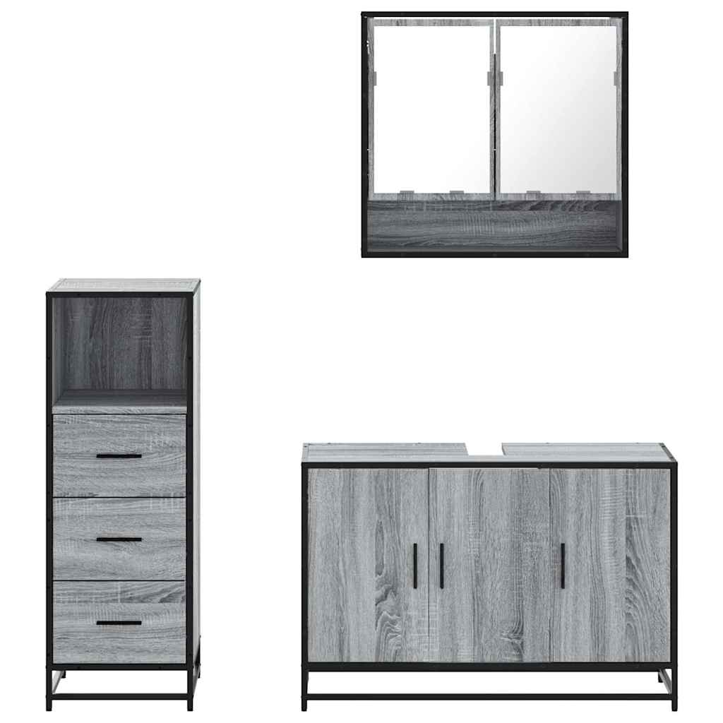 3 Piece Bathroom Furniture Set Engineered Wood