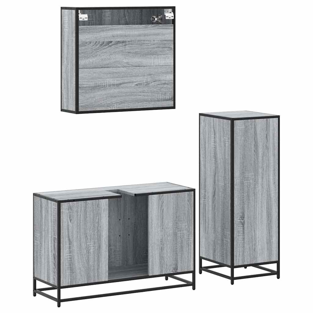 3 Piece Bathroom Furniture Set Engineered Wood