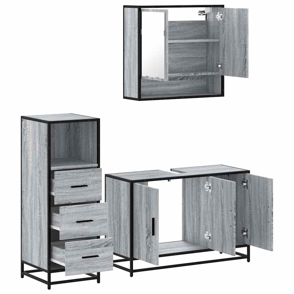 3 Piece Bathroom Furniture Set Engineered Wood