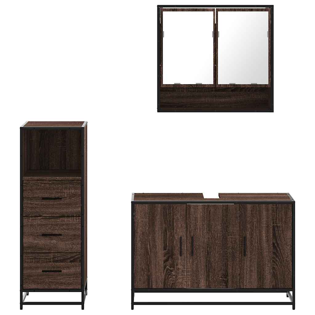 3 Piece Bathroom Furniture Set Brown Oak Engineered Wood