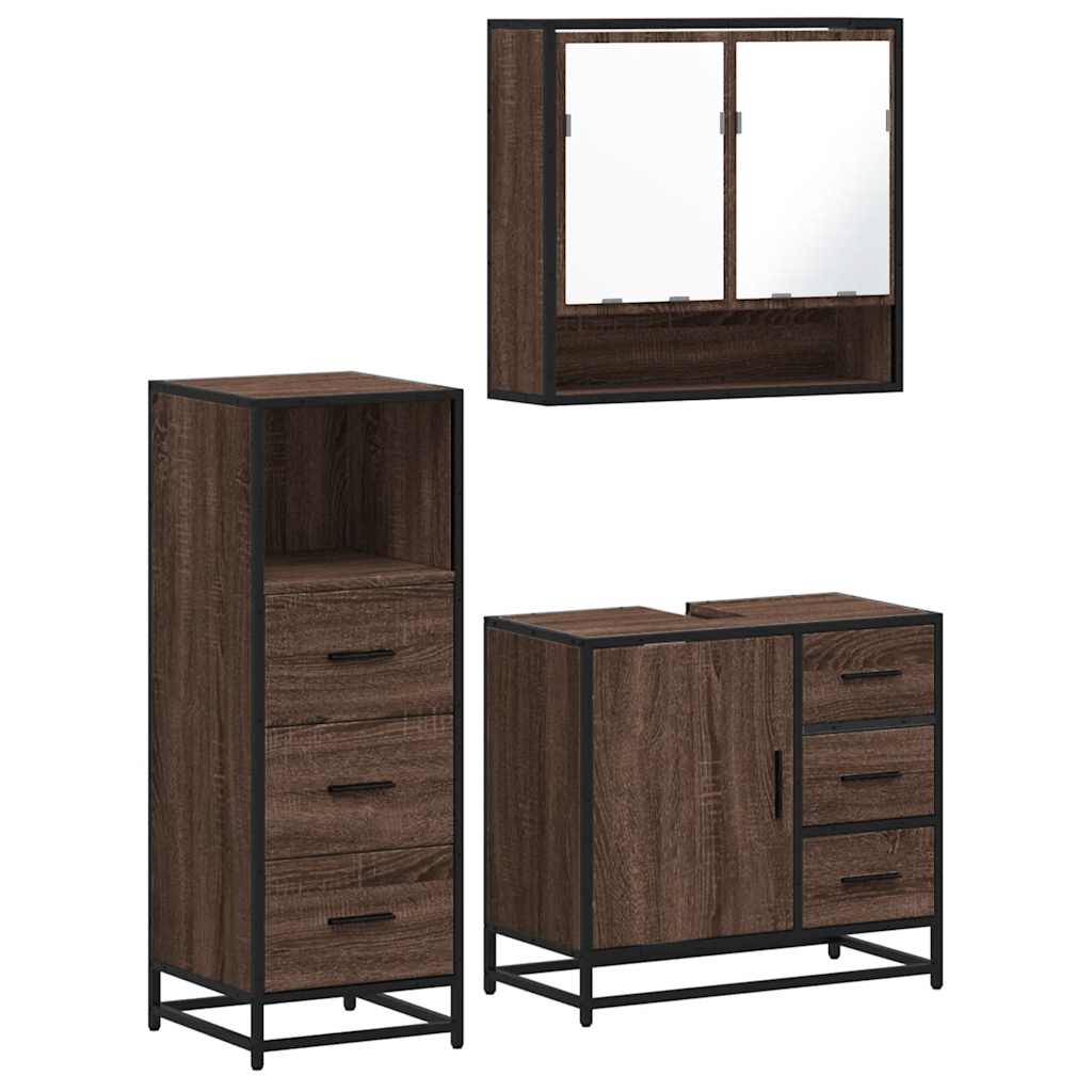 3 Piece Bathroom Furniture Set Engineered Wood