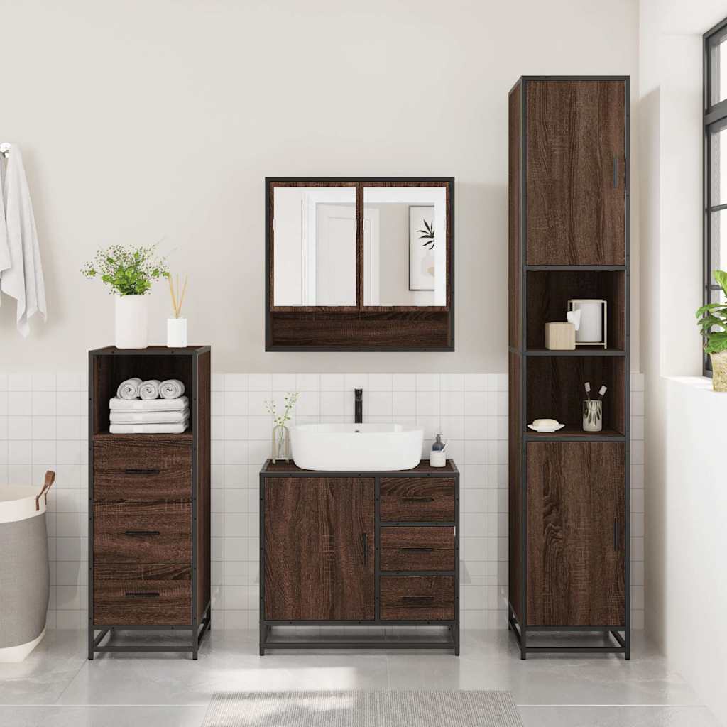 3 Piece Bathroom Furniture Set Engineered Wood