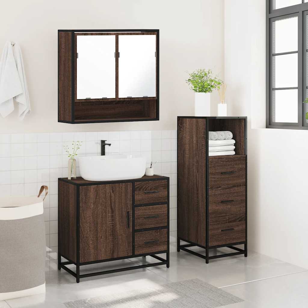 3 Piece Bathroom Furniture Set Engineered Wood