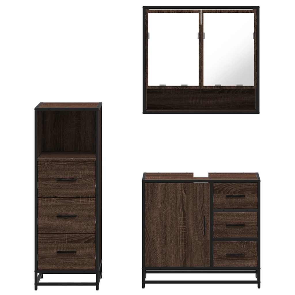 3 Piece Bathroom Furniture Set Engineered Wood
