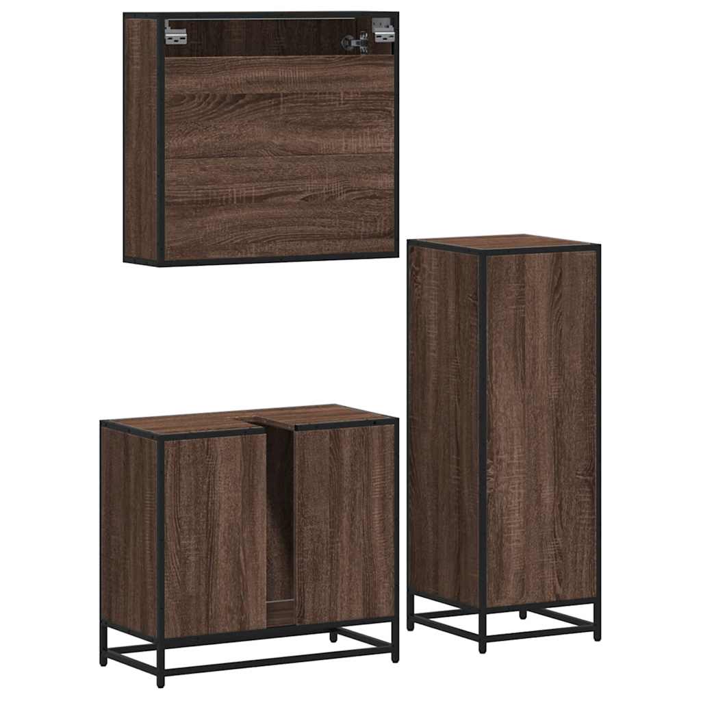 3 Piece Bathroom Furniture Set Engineered Wood