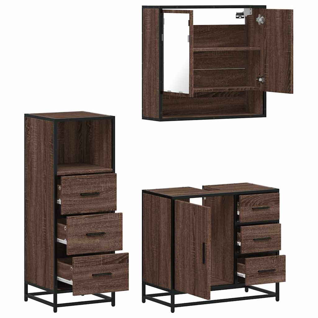 3 Piece Bathroom Furniture Set Engineered Wood