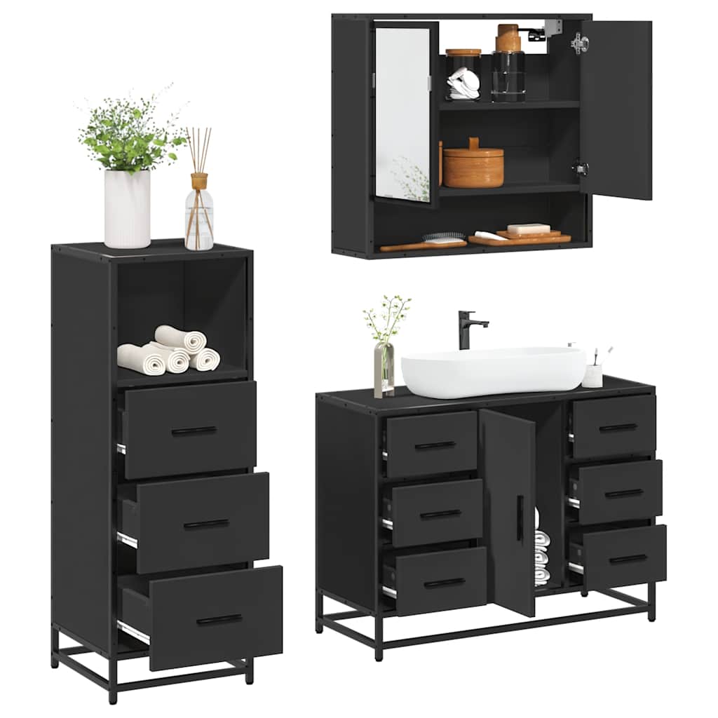 3 Piece Bathroom Furniture Set Engineered Wood