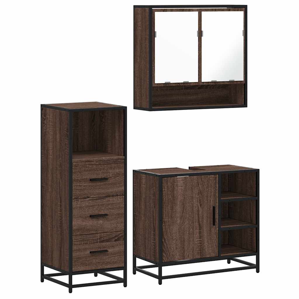 3 Piece Bathroom Furniture Set Engineered Wood