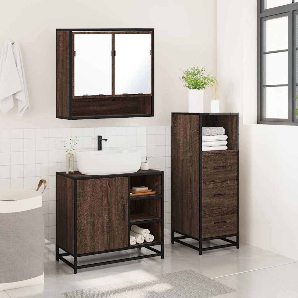 3 Piece Bathroom Furniture Set Engineered Wood