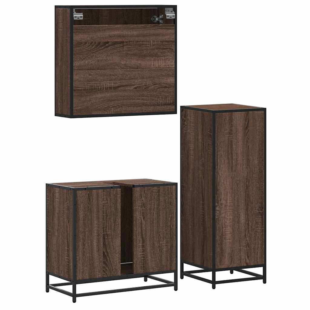 3 Piece Bathroom Furniture Set Engineered Wood