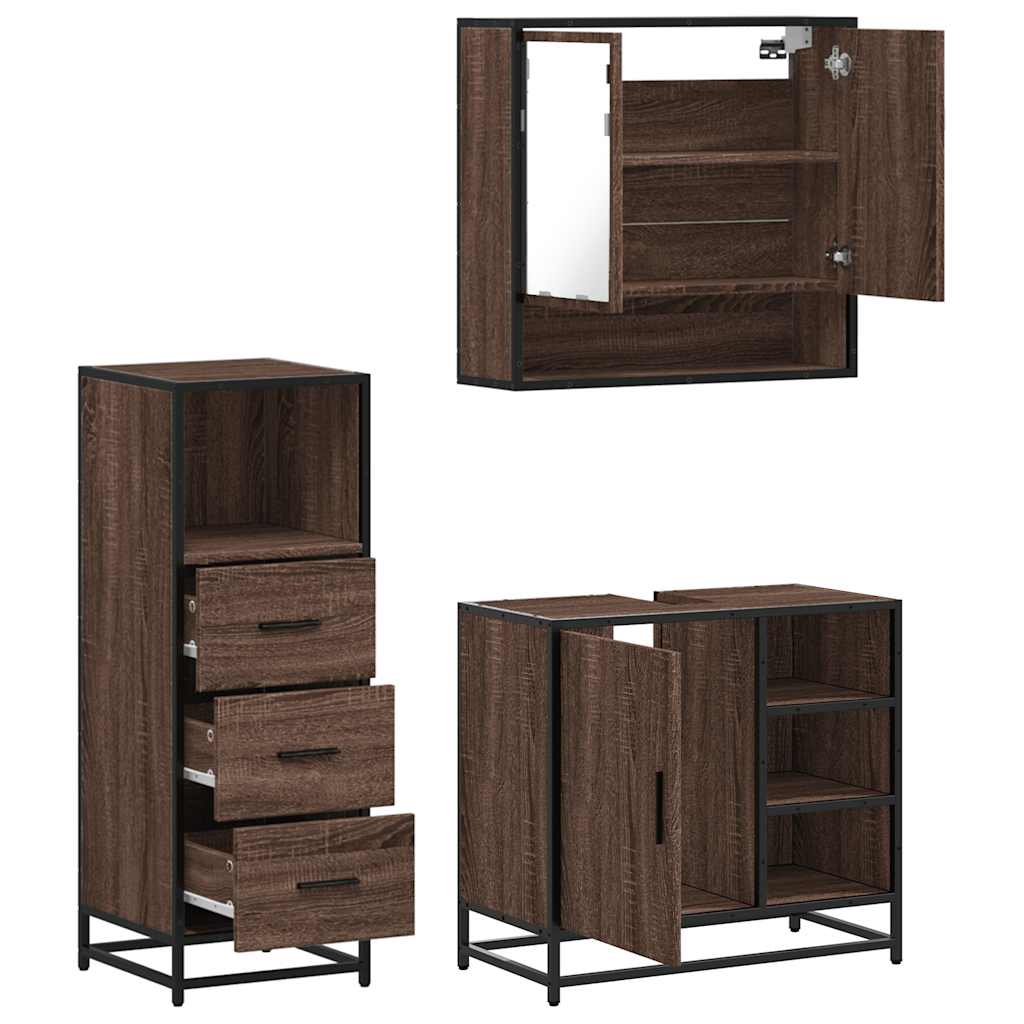 3 Piece Bathroom Furniture Set Engineered Wood