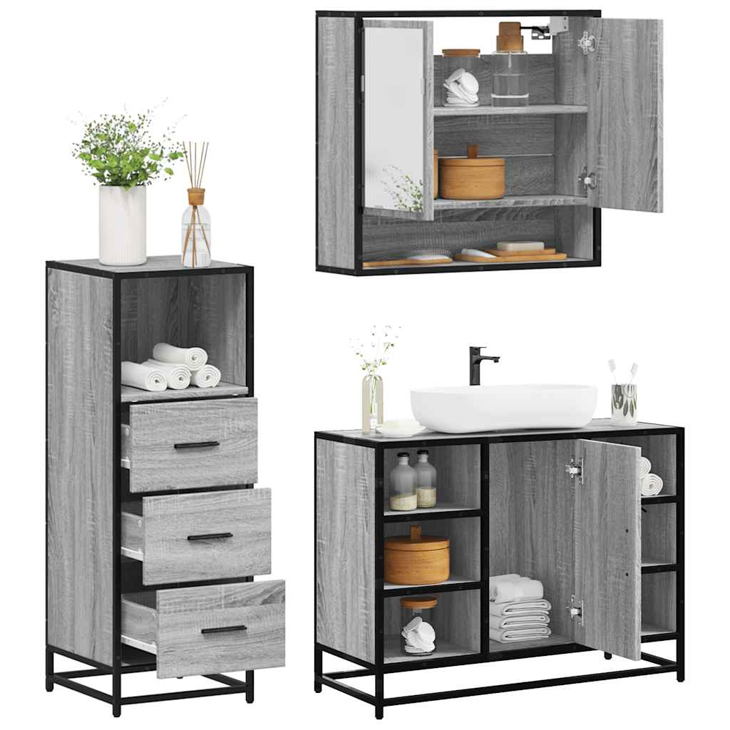 3 Piece Bathroom Furniture Set Engineered Wood
