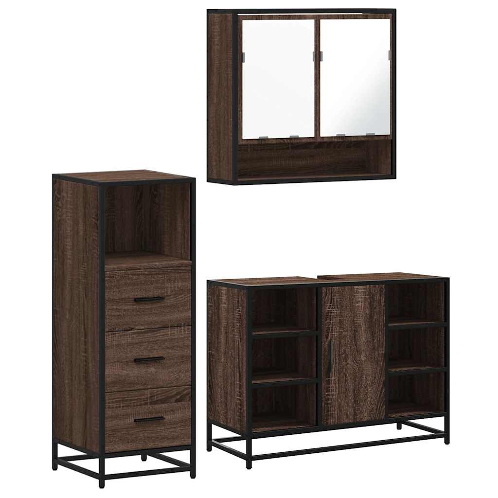 3 Piece Bathroom Furniture Set Engineered Wood