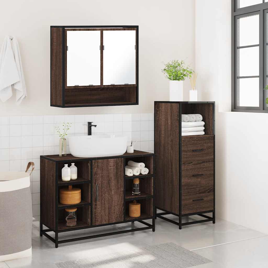 3 Piece Bathroom Furniture Set Engineered Wood