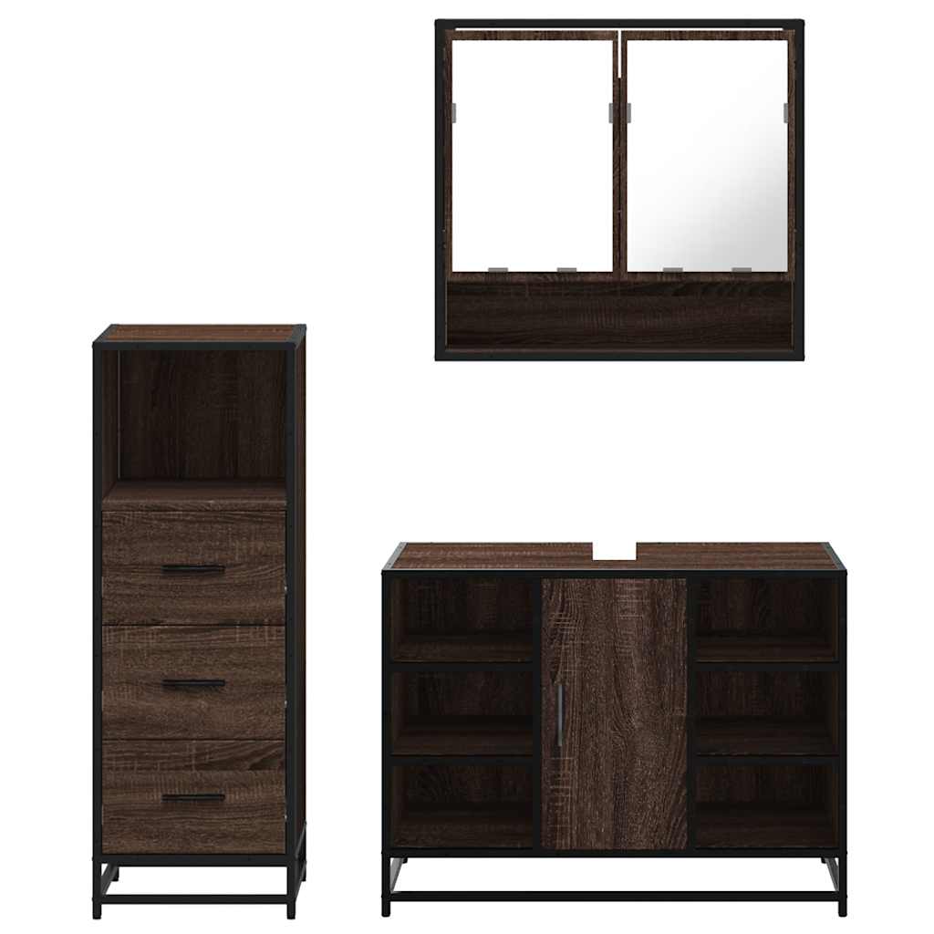3 Piece Bathroom Furniture Set Engineered Wood
