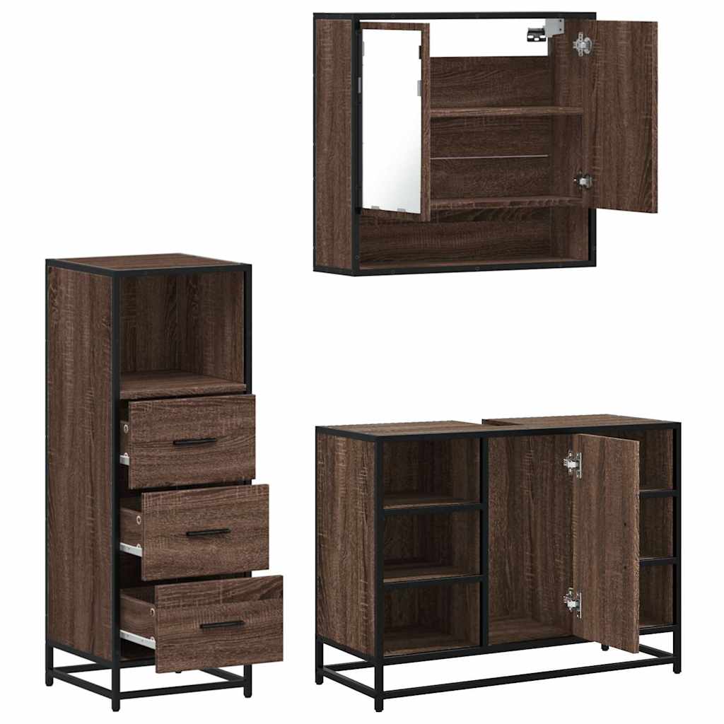 3 Piece Bathroom Furniture Set Engineered Wood