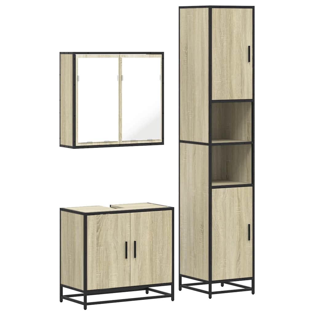 3 Piece Bathroom Furniture Set Engineered Wood