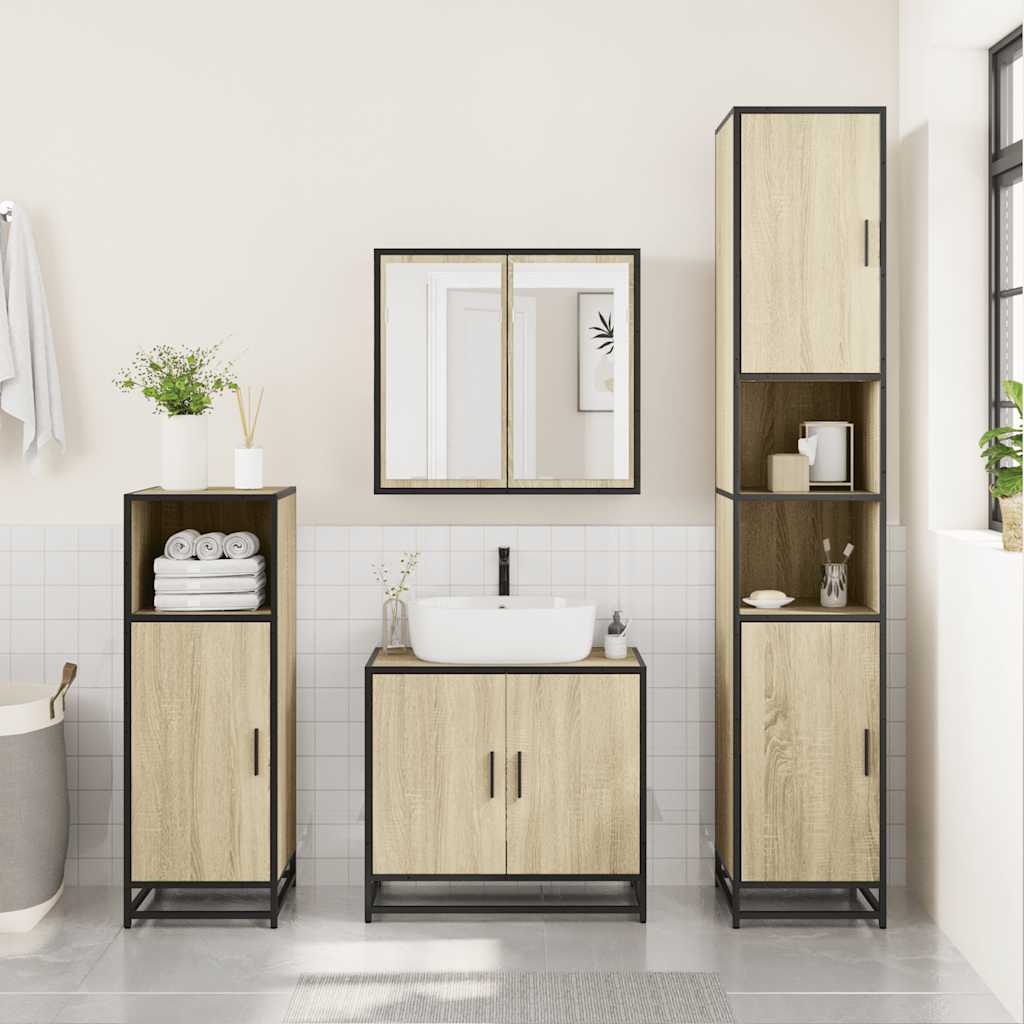3 Piece Bathroom Furniture Set Engineered Wood