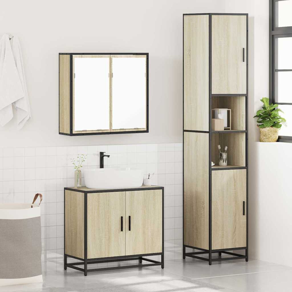 3 Piece Bathroom Furniture Set Engineered Wood