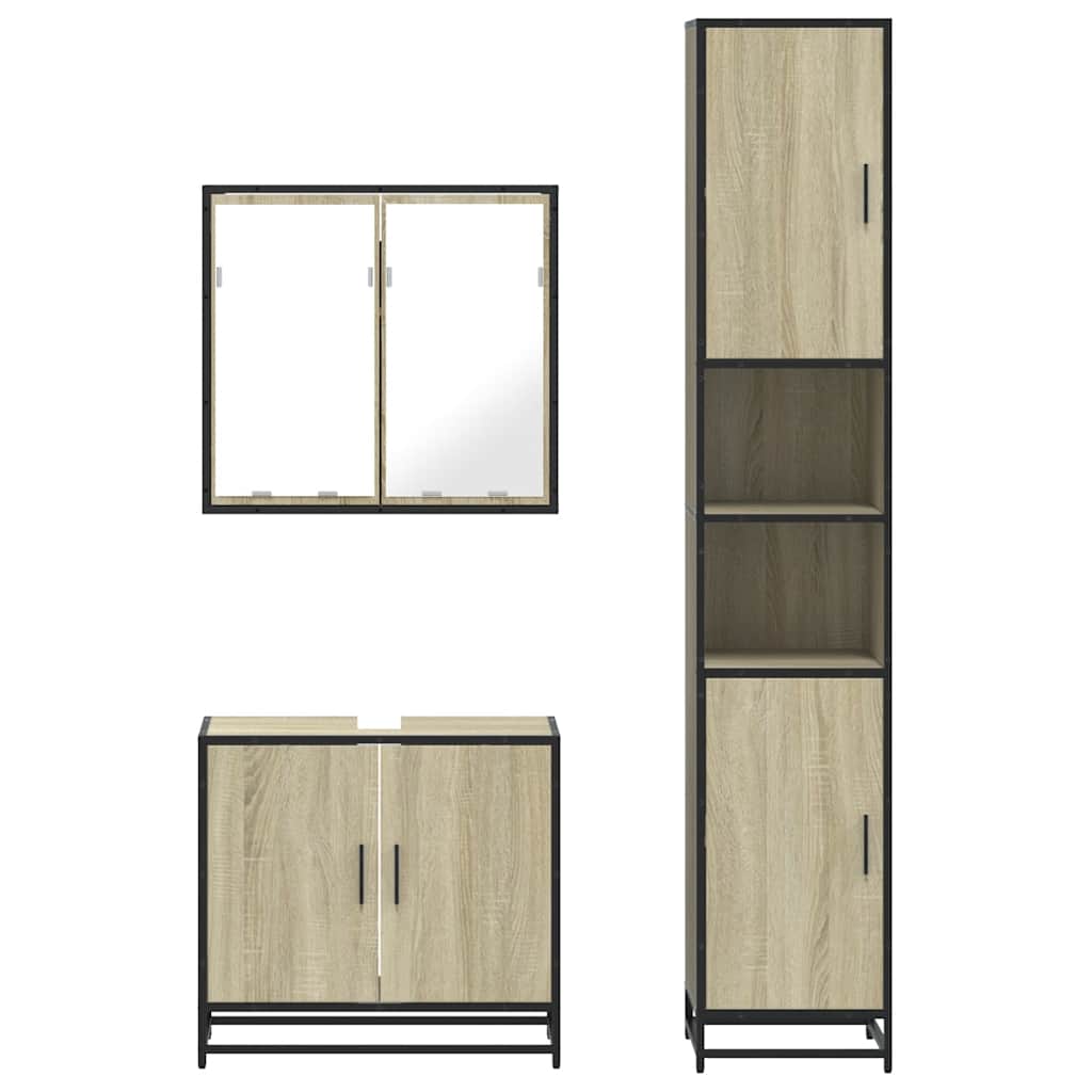 3 Piece Bathroom Furniture Set Engineered Wood