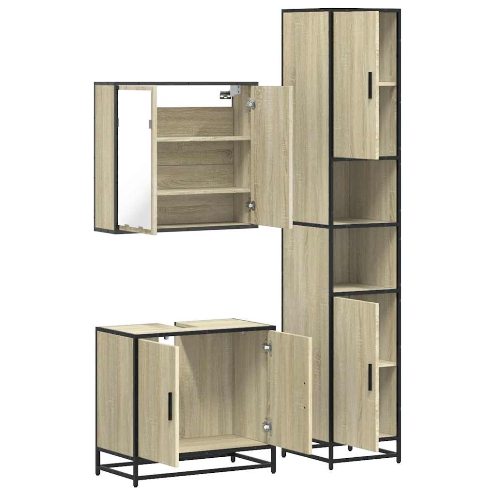 3 Piece Bathroom Furniture Set Engineered Wood