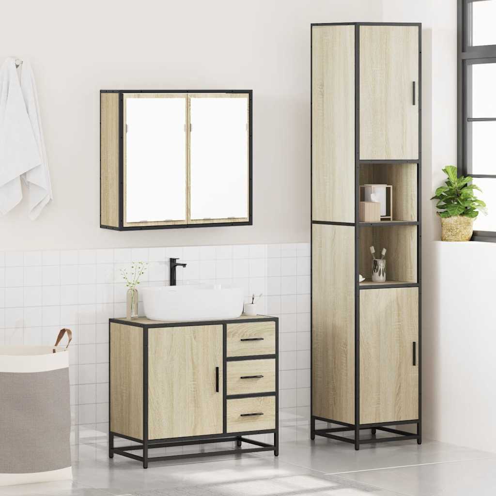 3 Piece Bathroom Furniture Set Engineered Wood