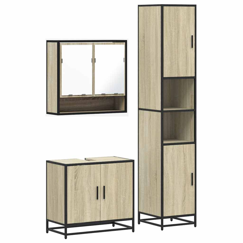 3 Piece Bathroom Furniture Set Engineered Wood