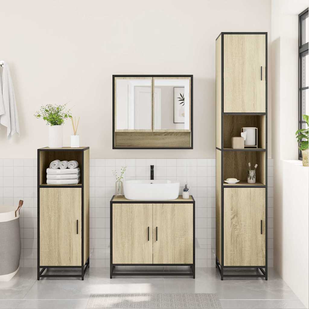 3 Piece Bathroom Furniture Set Engineered Wood