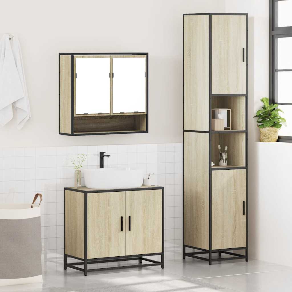 3 Piece Bathroom Furniture Set Engineered Wood