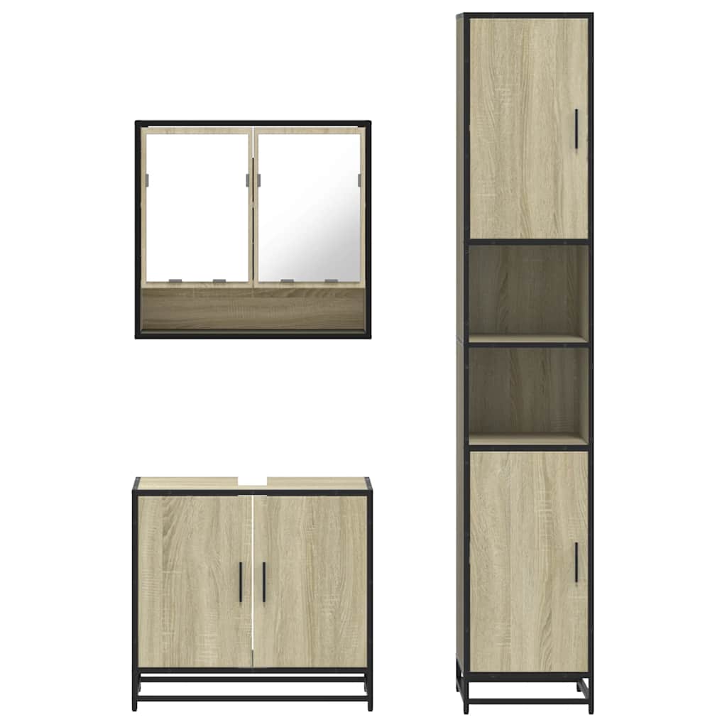 3 Piece Bathroom Furniture Set Engineered Wood