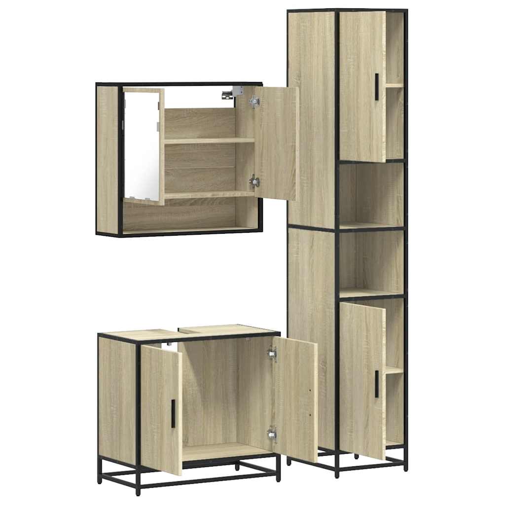 3 Piece Bathroom Furniture Set Engineered Wood