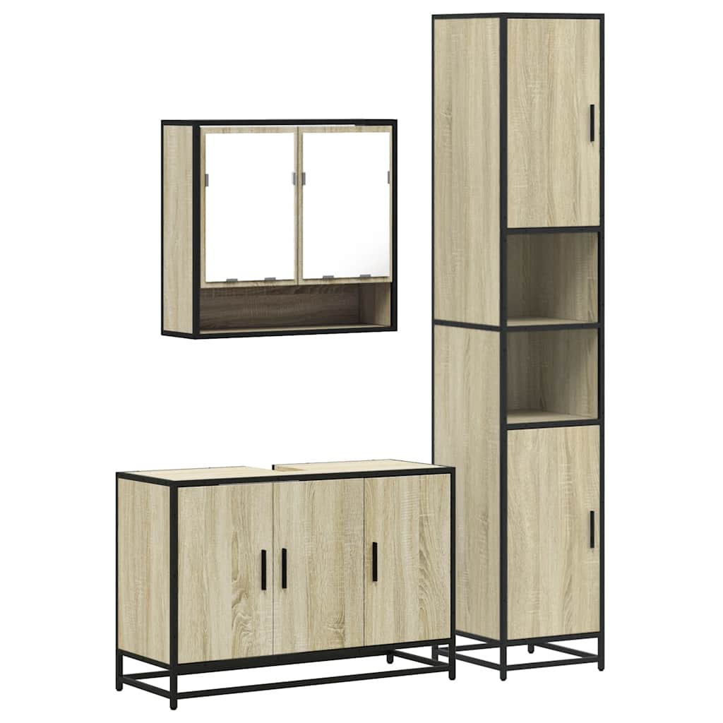 3 Piece Bathroom Furniture Set Engineered Wood