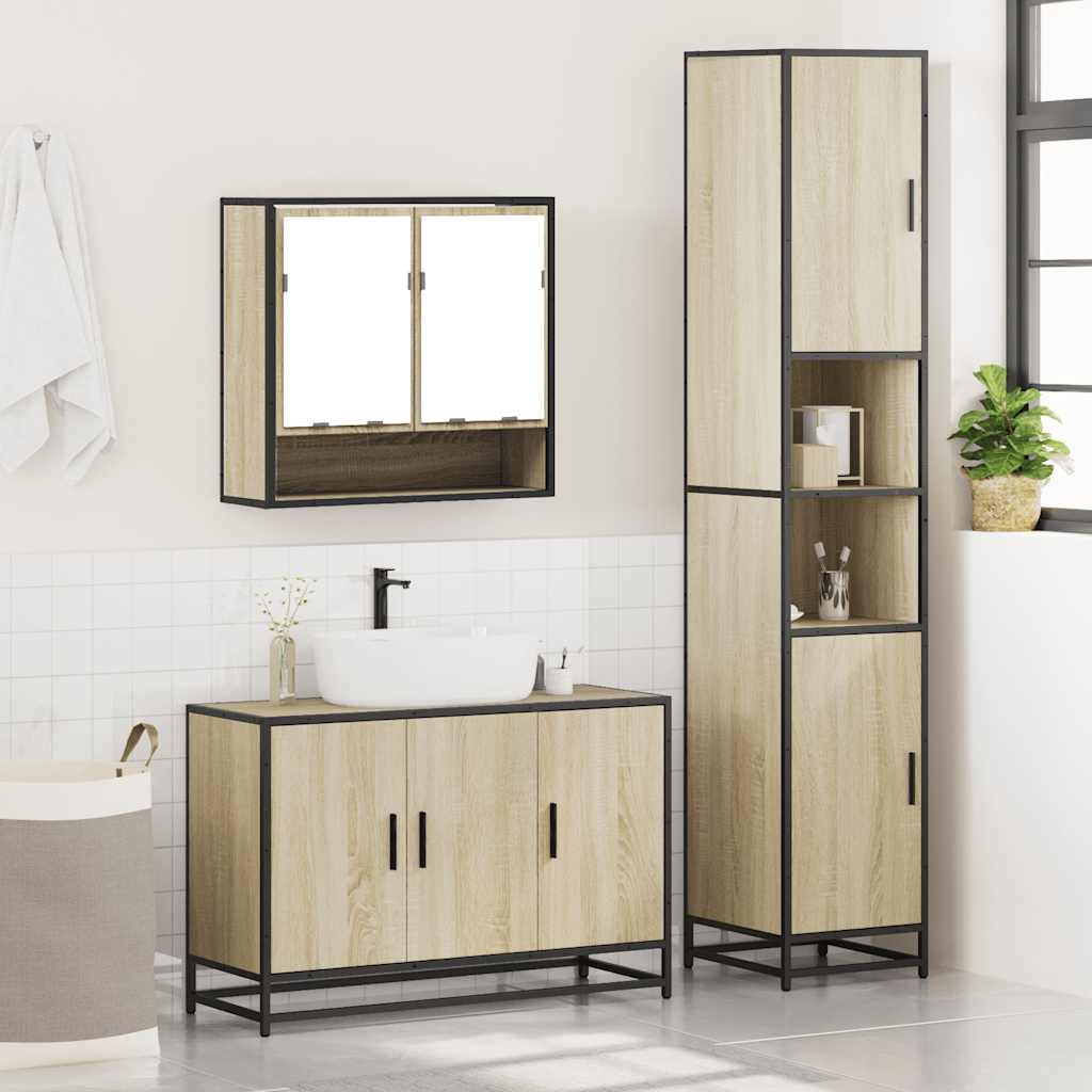 3 Piece Bathroom Furniture Set Engineered Wood
