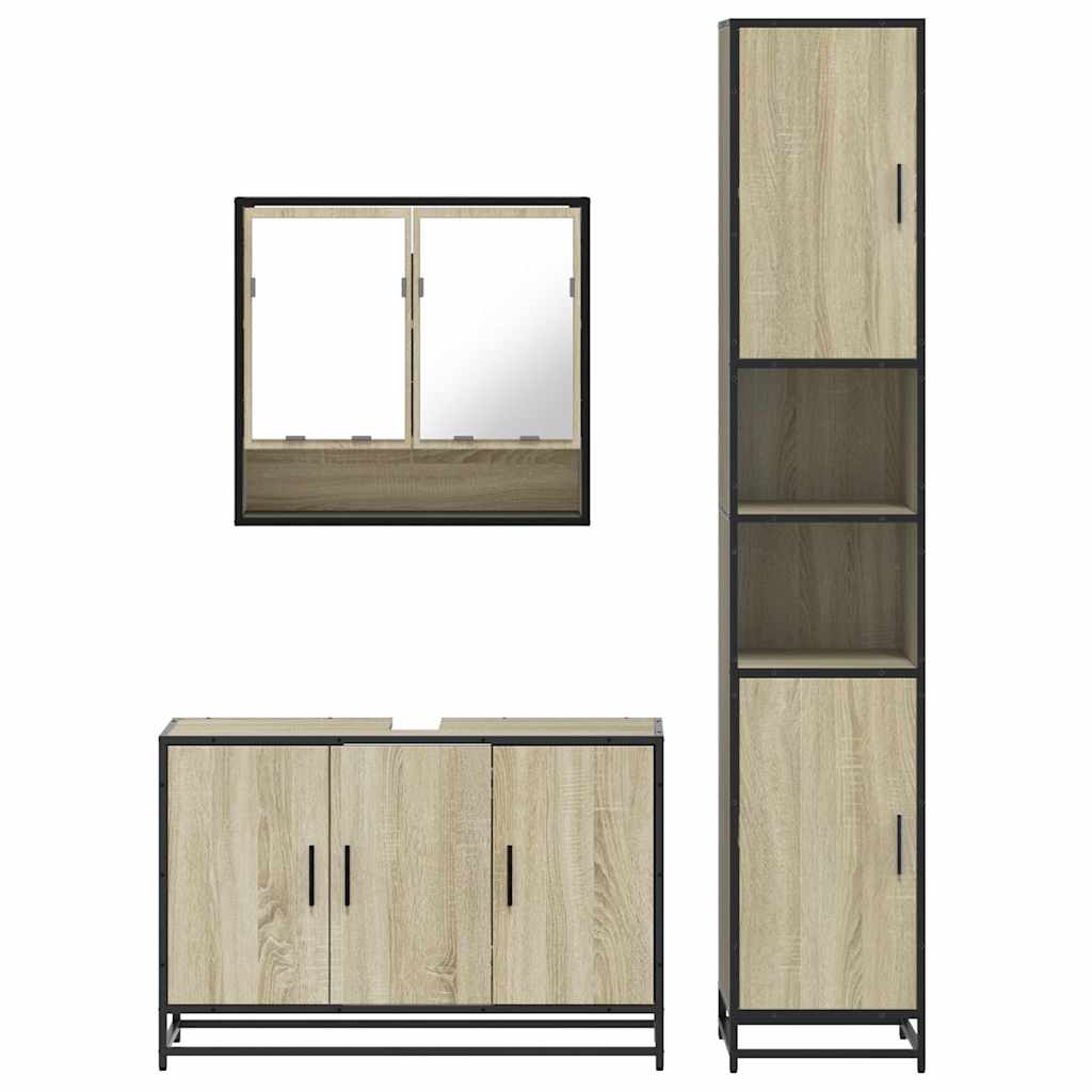 3 Piece Bathroom Furniture Set Engineered Wood