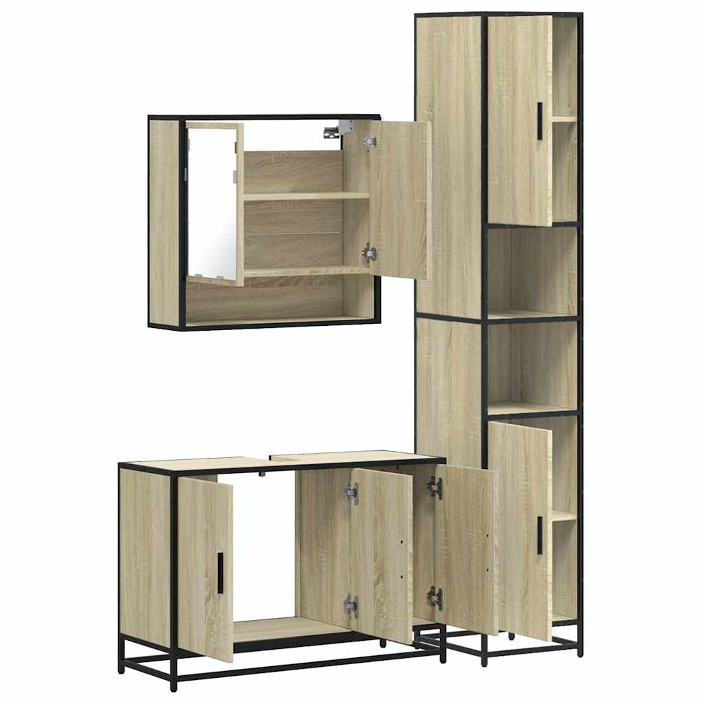 3 Piece Bathroom Furniture Set Engineered Wood