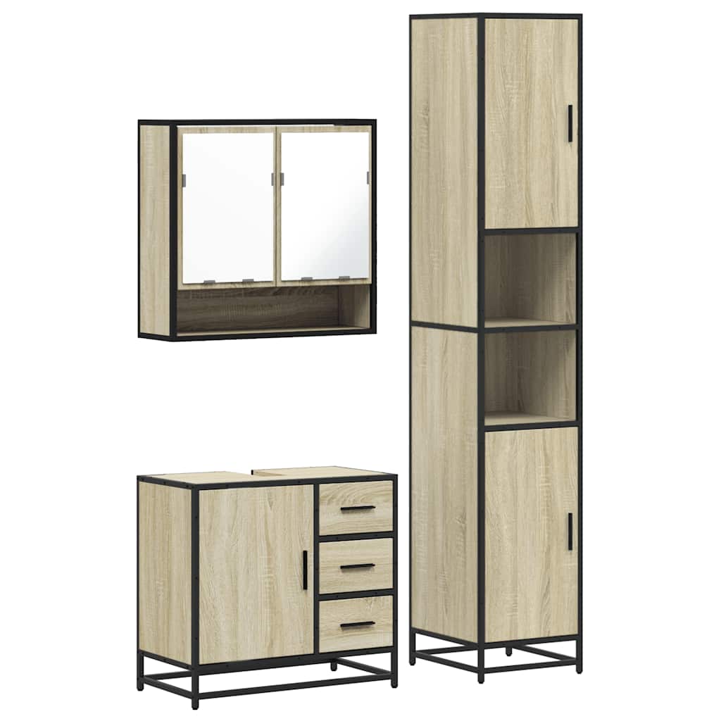 3 Piece Bathroom Furniture Set Engineered Wood