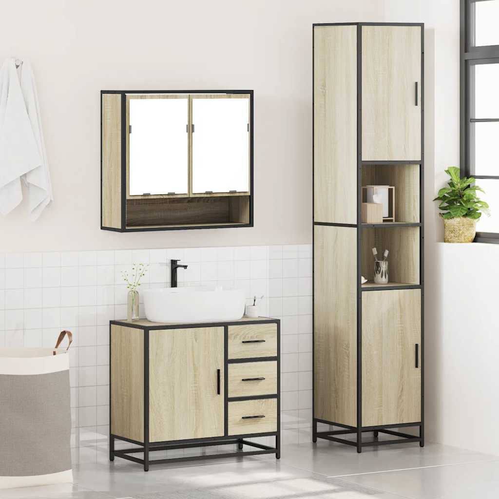 3 Piece Bathroom Furniture Set Engineered Wood