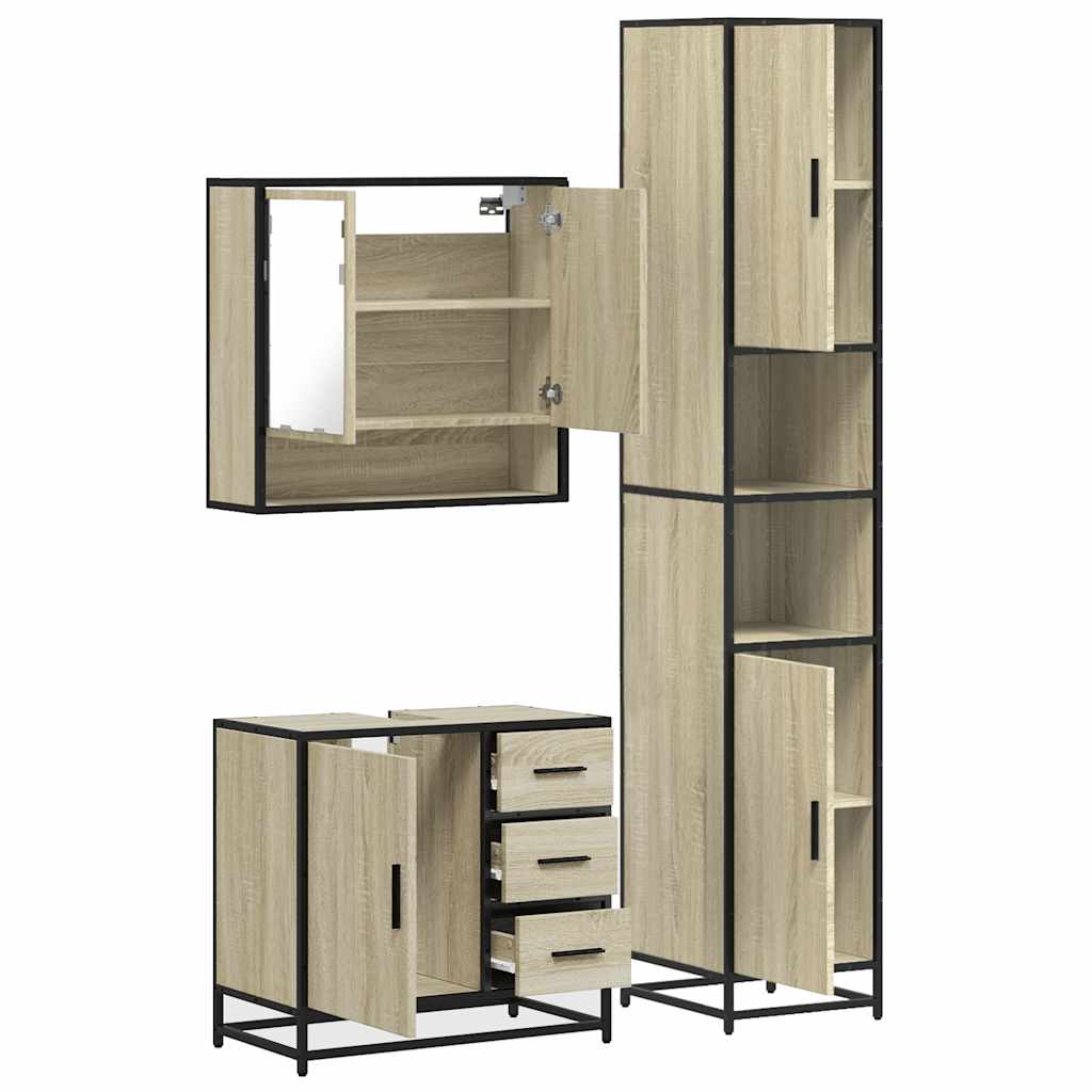3 Piece Bathroom Furniture Set Engineered Wood