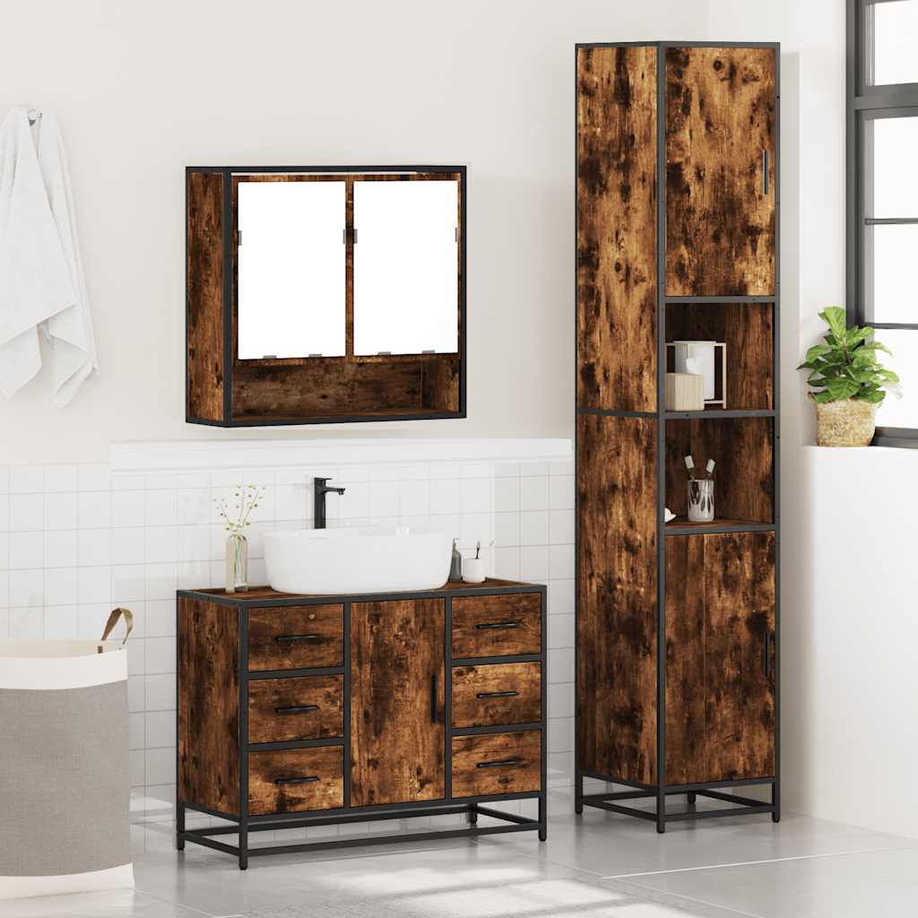 3 Piece Bathroom Furniture Set Engineered Wood