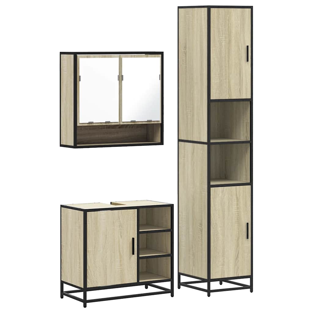 3 Piece Bathroom Furniture Set Engineered Wood