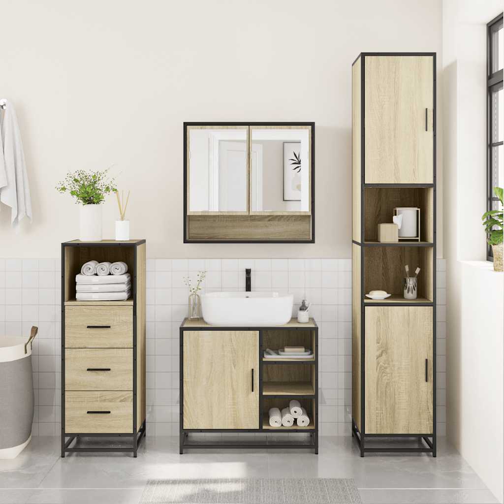 3 Piece Bathroom Furniture Set Engineered Wood