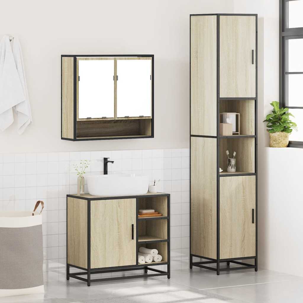 3 Piece Bathroom Furniture Set Engineered Wood