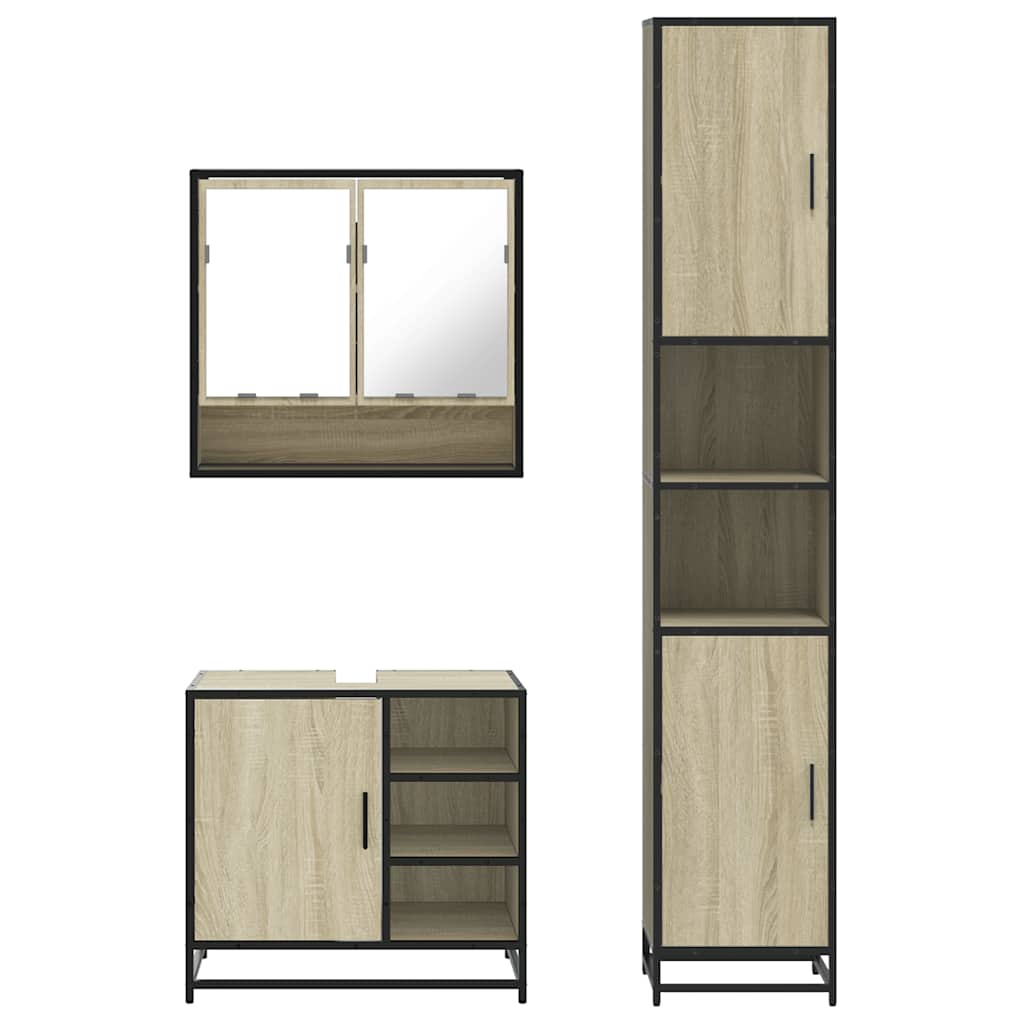 3 Piece Bathroom Furniture Set Engineered Wood