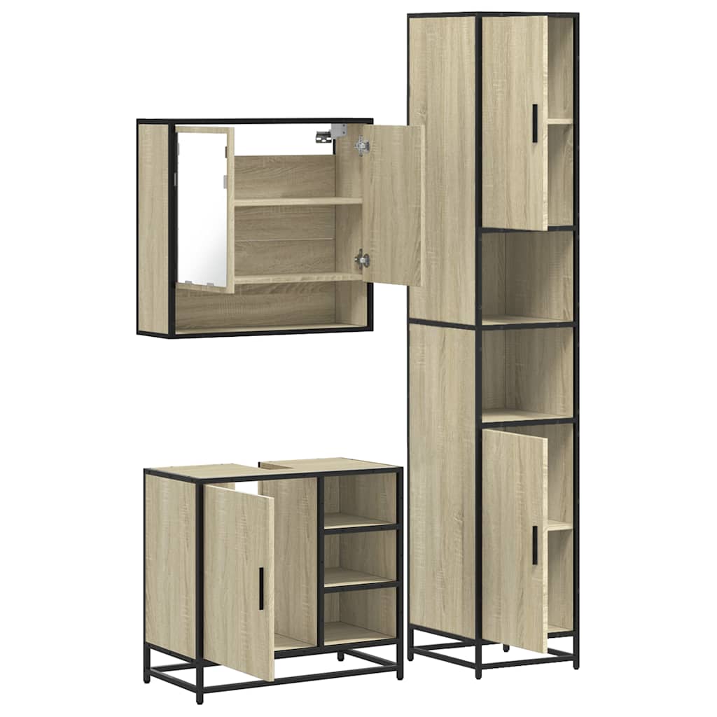 3 Piece Bathroom Furniture Set Engineered Wood