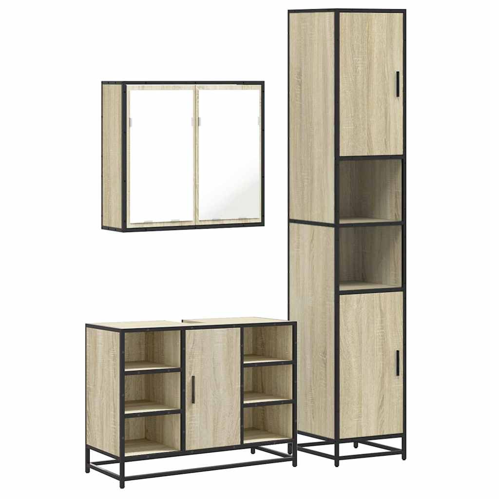 3 Piece Bathroom Furniture Set Engineered Wood